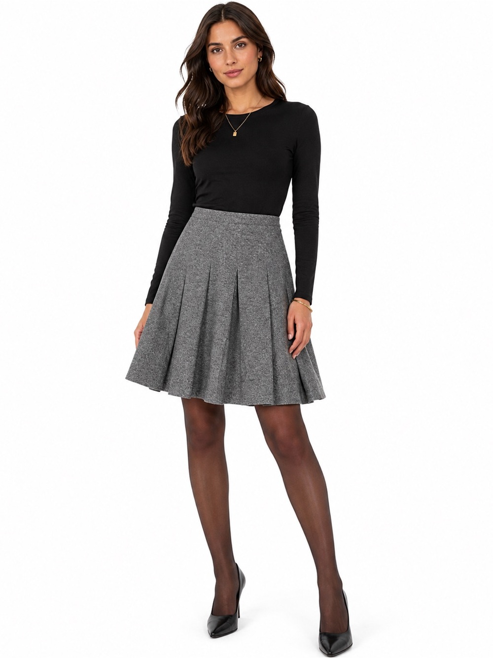 Burberry London Skirt US 8 Gray Wool Silk Pleated A-Line Made Scotland Y2K
